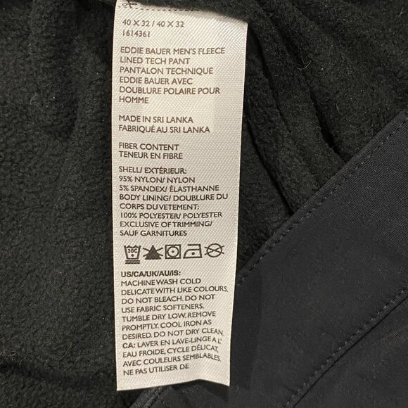 Eddie Bauer Fleece Lined Tech Pants Mens 40 x 32 Black Water Repellent Insulated - Picture 13 of 13